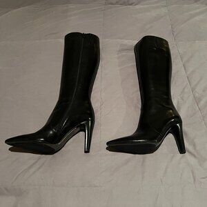 Via Spiga Black Leather High Heel Pointy Toe Boots - Size 7M